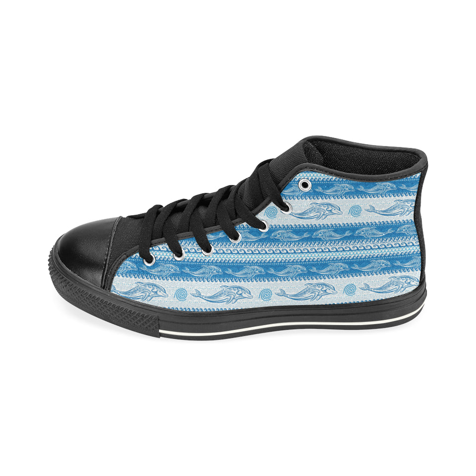 Dolphin Tribal Pattern background Women's High Top Canvas Shoes Black