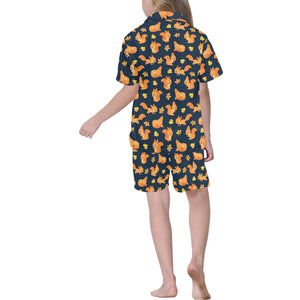 Squirrel Pattern Print Design 05 Kids' Boys' Girls' V-Neck Short Pajama Set