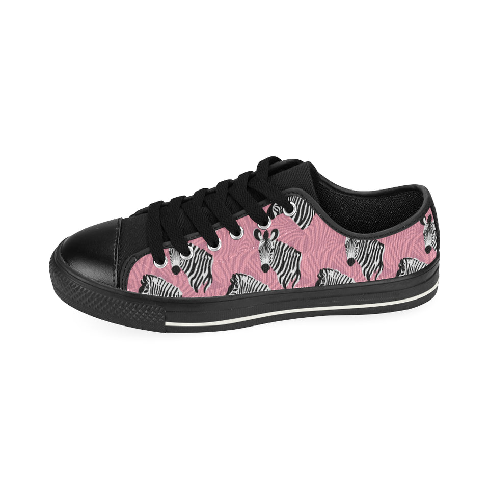 Zebra Head Pattern Men's Low Top Canvas Shoes Black