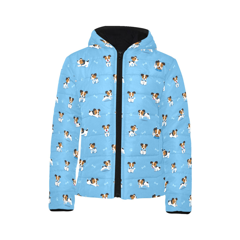 Jack Russel Pattern Print Design 04 Kids' Boys' Girls' Padded Hooded Jacket