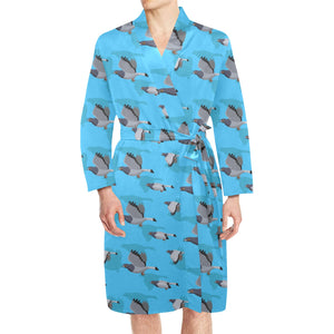 Pigeon Pattern Print Design 05 Men's Long Sleeve Belted Night Robe