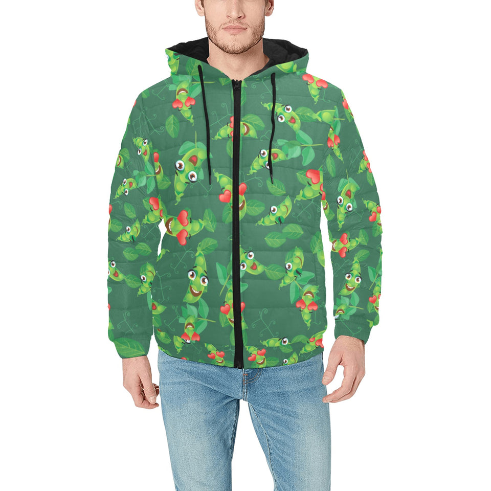 Green Peas Pattern Print Design 05 Men's Padded Hooded Jacket(ModelH42)