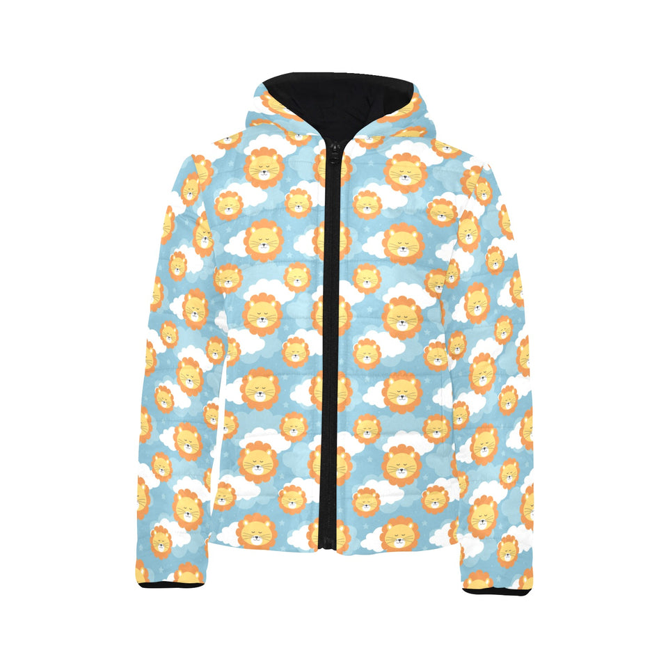 Lion Pattern Print Design 05 Kids' Boys' Girls' Padded Hooded Jacket