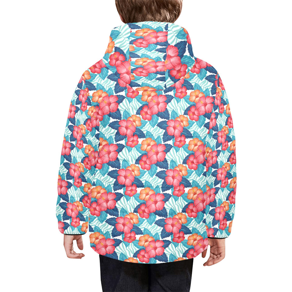 Hibiscus Pattern Print Design 05 Kids' Boys' Girls' Padded Hooded Jacket