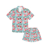 Rose Pattern Print Design 03 Kids' Boys' Girls' V-Neck Short Pajama Set