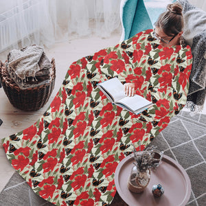 Hibiscus Pattern Print Design 04 Blanket Robe with Sleeves