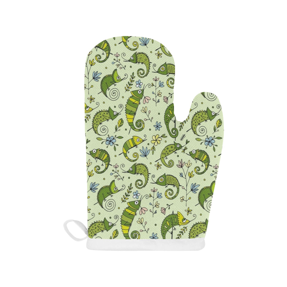 Cute Chameleon Lizard Pattern Heat Resistant Oven Mitts