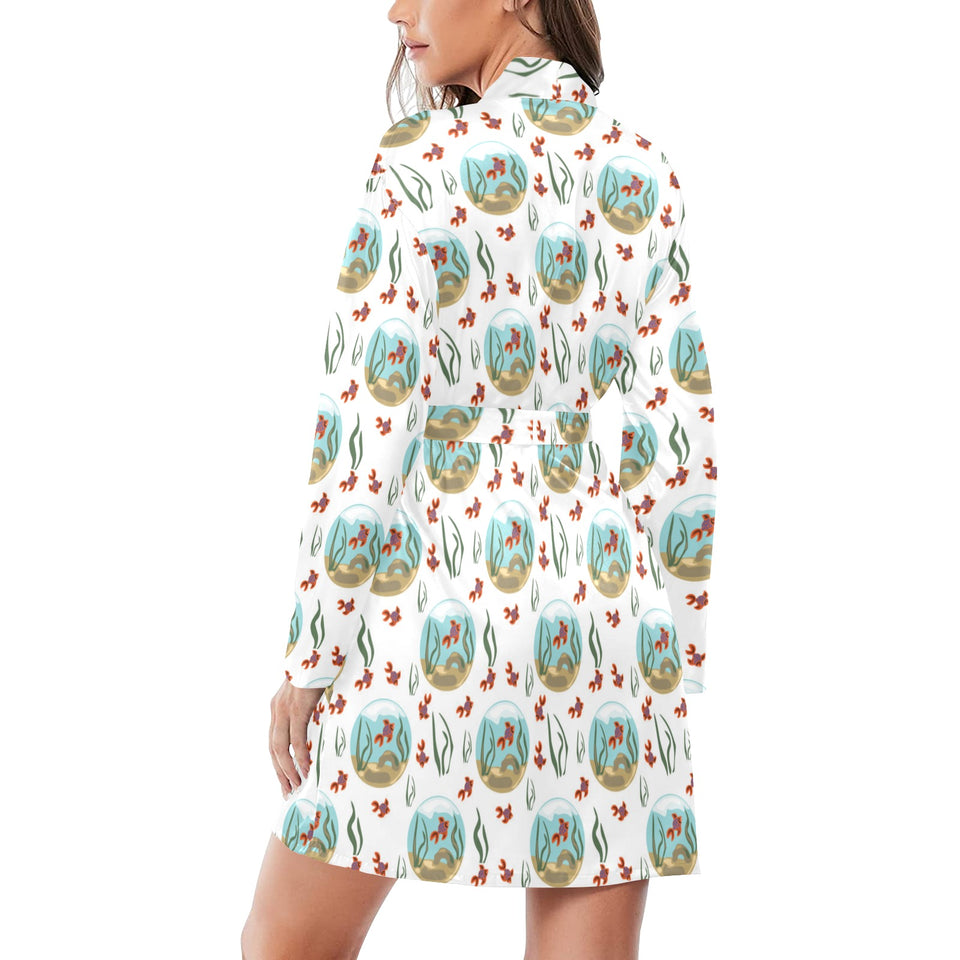 Goldfish Pattern Print Design 01 Women's Long Sleeve Belted Night Robe