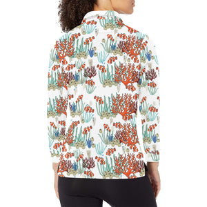 Clown Fish Pattern Print Design 04 Women's Long Sleeve Polo Shirt