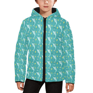 Swordfish Pattern Print Design 04 Kids' Boys' Girls' Padded Hooded Jacket