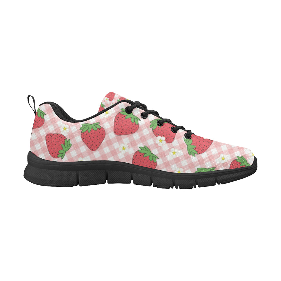 Strawberry Pattern Stripe Background Men's Sneakers Black