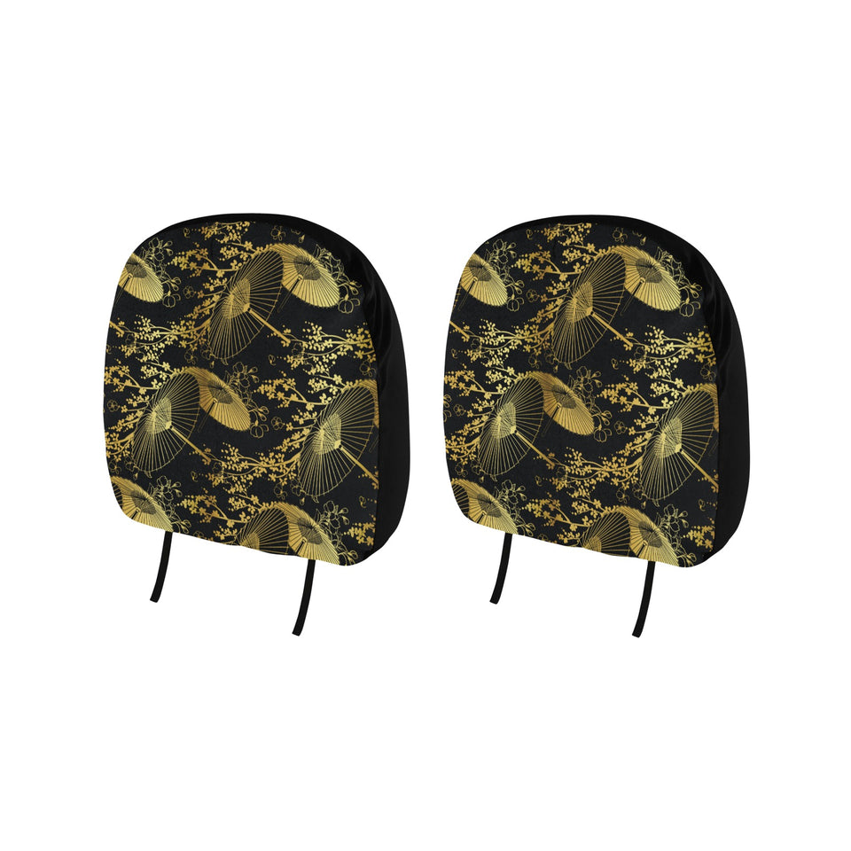 Gold Fan Flower Japanese Pattern Car Headrest Cover