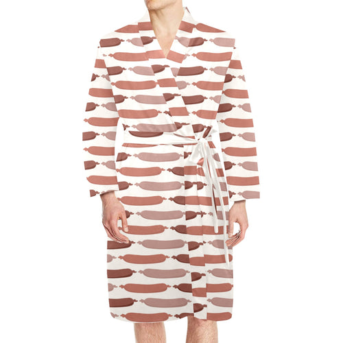 Sausage Pattern Print Design 02 Men's Long Sleeve Belted Night Robe