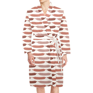 Sausage Pattern Print Design 02 Men's Long Sleeve Belted Night Robe