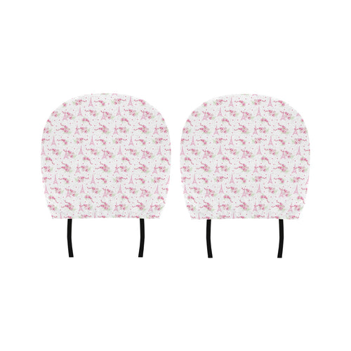 Eiffel Tower Pink Theme Pattern Print Design 05 Car Headrest Cover