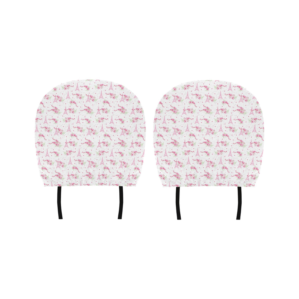 Eiffel Tower Pink Theme Pattern Print Design 05 Car Headrest Cover