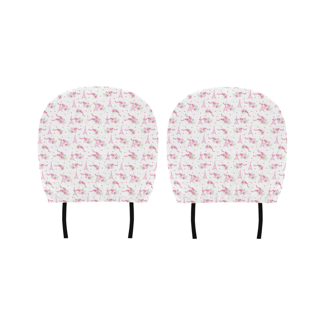 Eiffel Tower Pink Theme Pattern Print Design 05 Car Headrest Cover