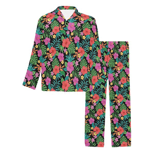 Hibiscus Pattern Print Design 01 Men's Long Pajama Set