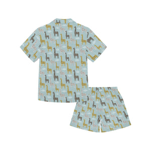 Giraffe Pattern Print Design 03 Kids' Boys' Girls' V-Neck Short Pajama Set