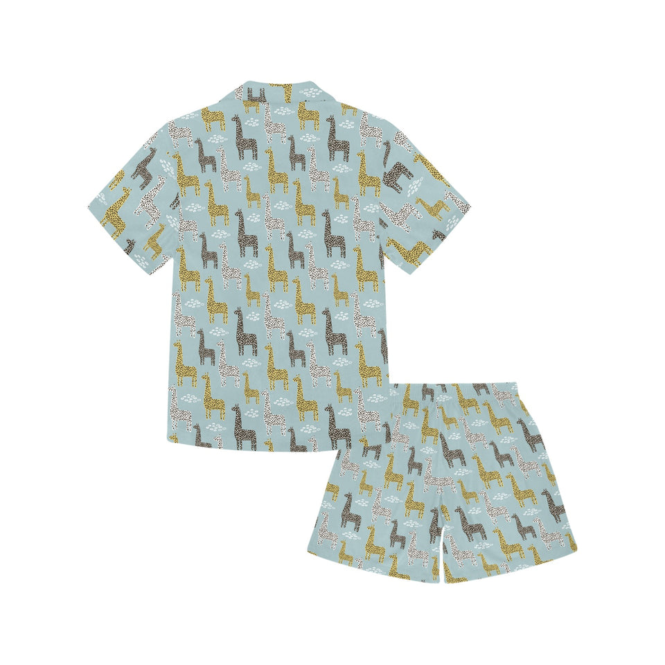 Giraffe Pattern Print Design 03 Kids' Boys' Girls' V-Neck Short Pajama Set