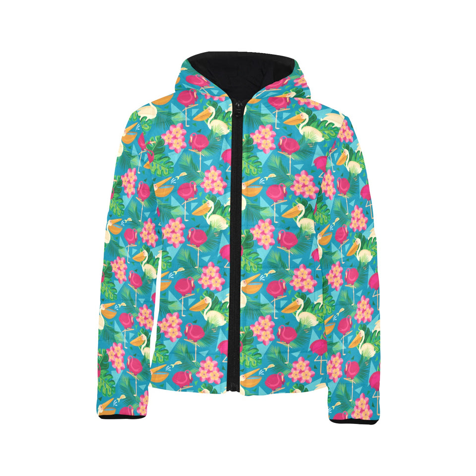 Pelican Pattern Print Design 03 Kids' Boys' Girls' Padded Hooded Jacket