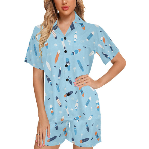 Surfboard Pattern Print Design 05 Women's V-Neck Short Pajama Set