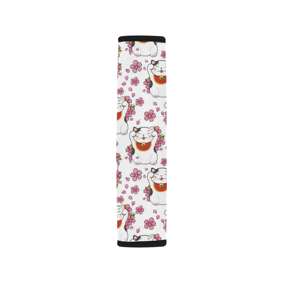 Meneki Neko Lucky Cat Sakura Flower Pattern Car Seat Belt Cover