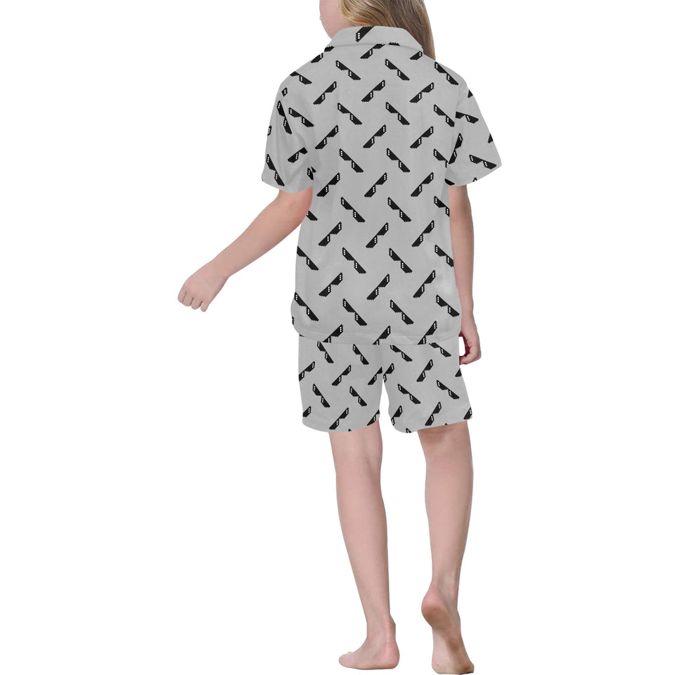 Sun Glasses Pattern Print Design 05 Kids' Boys' Girls' V-Neck Short Pajama Set