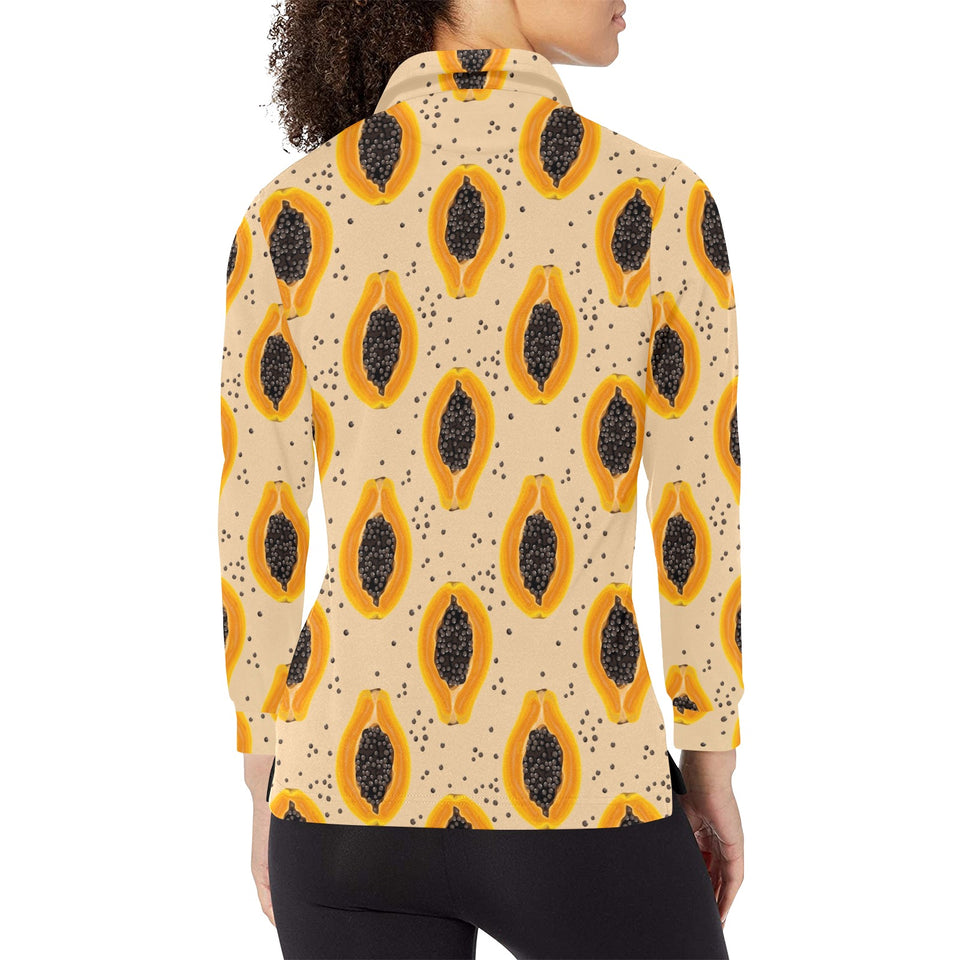 Papaya Pattern Women's Long Sleeve Polo Shirt