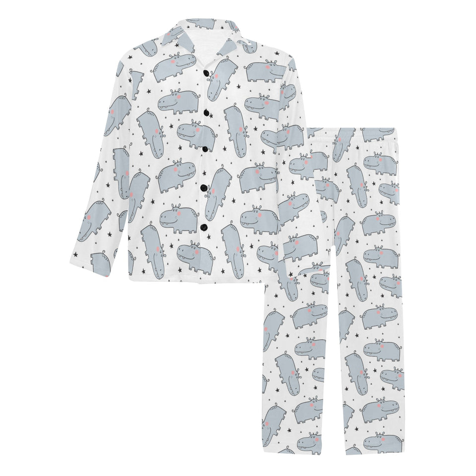 Hippopotamus Pattern Print Design 01 Men's Long Pajama Set