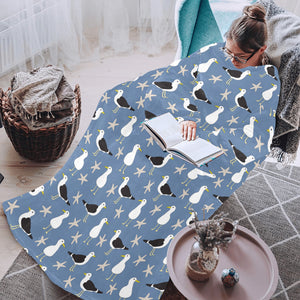 Seagull Pattern Print Design 01 Blanket Robe with Sleeves