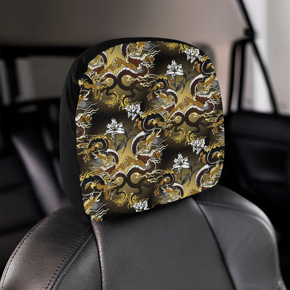 Gold Dragon Pattern Car Headrest Cover