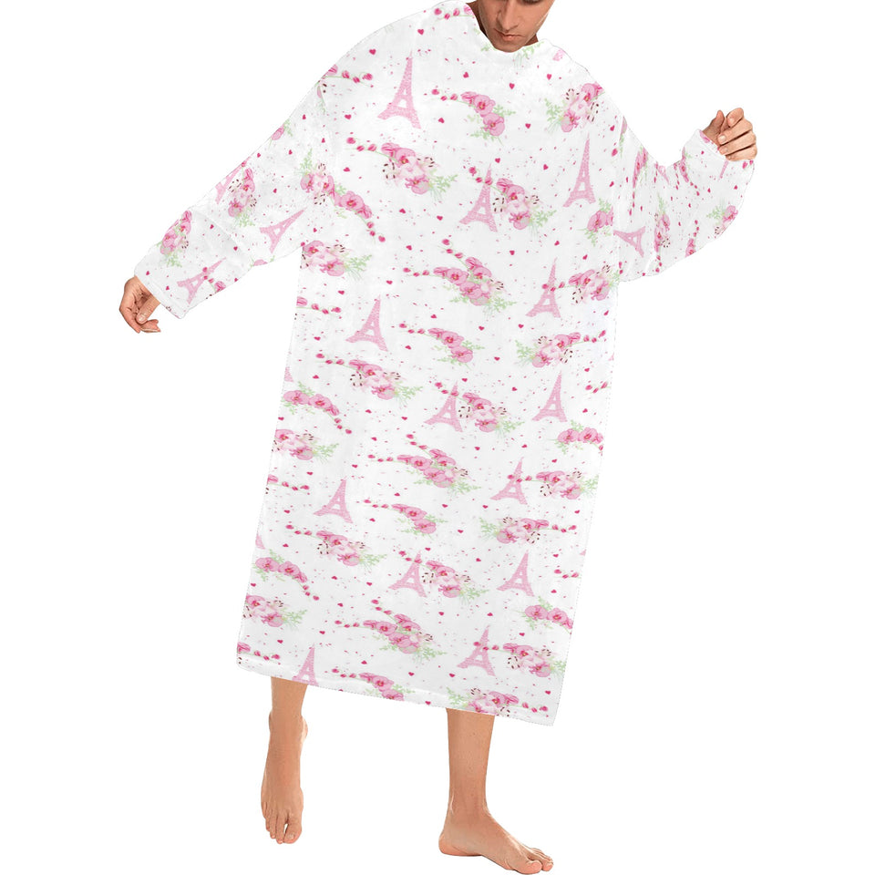 Eiffel Tower Pink Theme Pattern Print Design 05 Blanket Robe with Sleeves