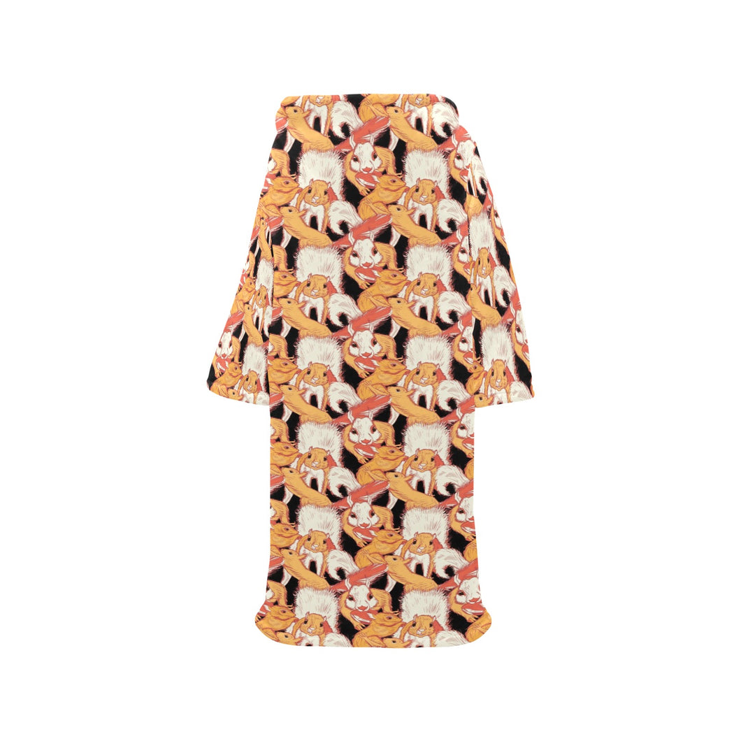 Squirrel Pattern Print Design 04 Blanket Robe with Sleeves