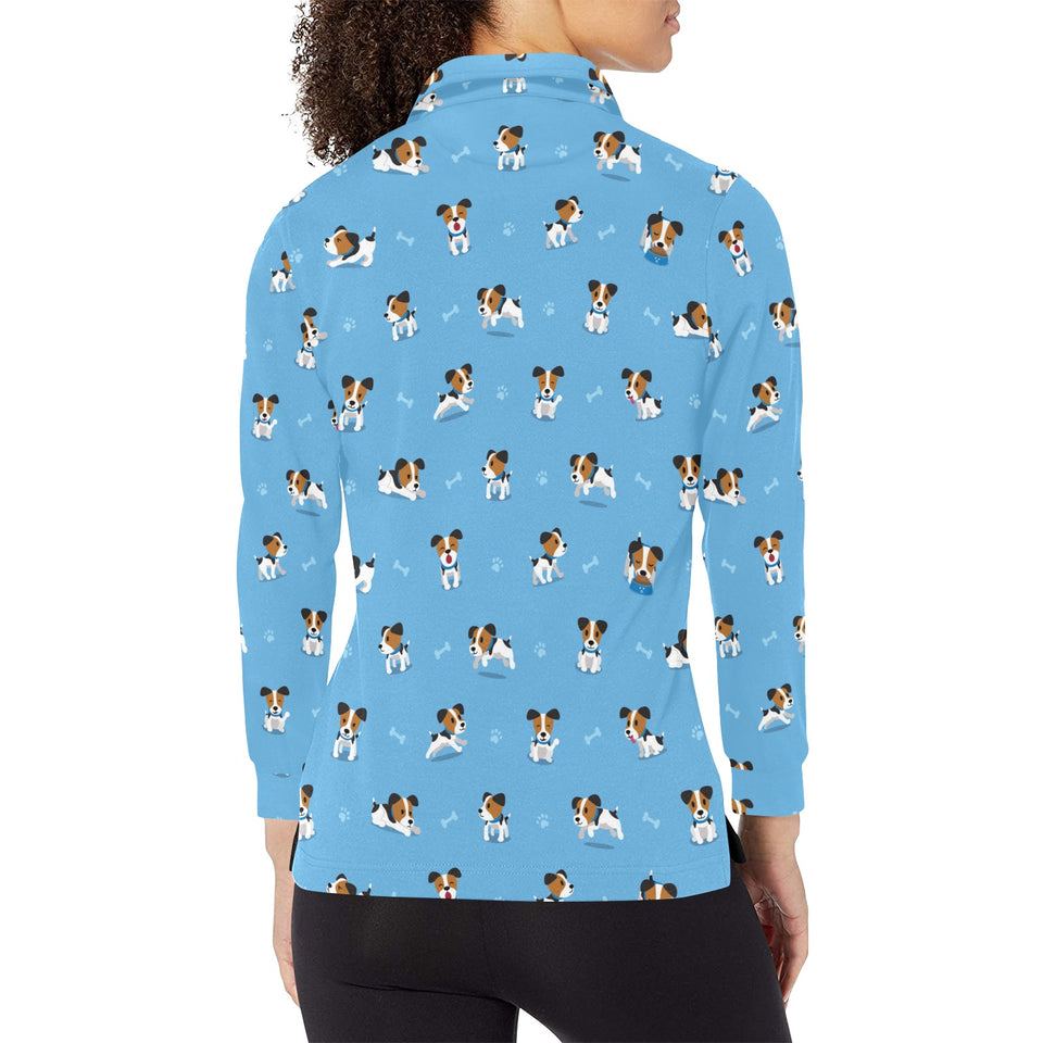 Jack Russel Pattern Print Design 04 Women's Long Sleeve Polo Shirt