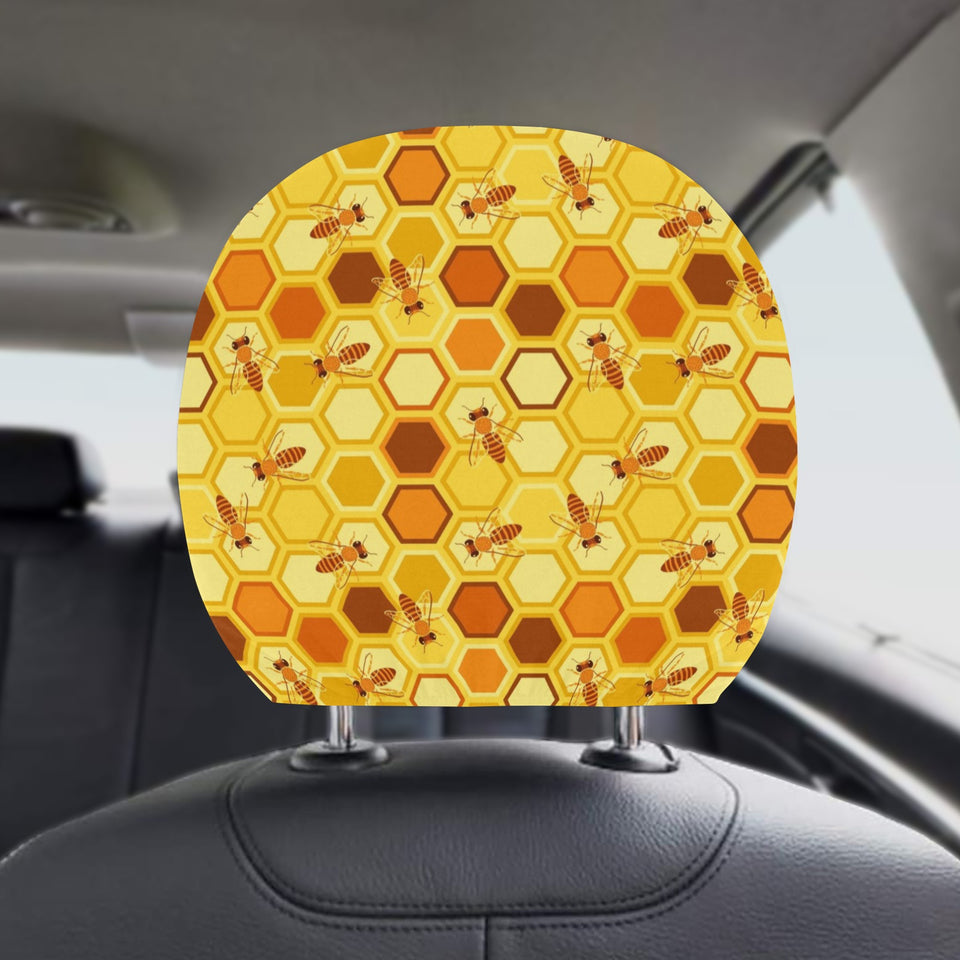 Bee and Honeycomb Pattern Car Headrest Cover