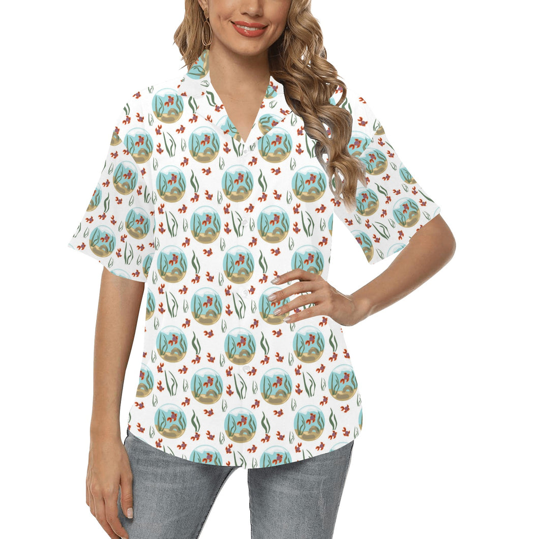 Goldfish Pattern Print Design 01 Women's All Over Print Hawaiian Shirt