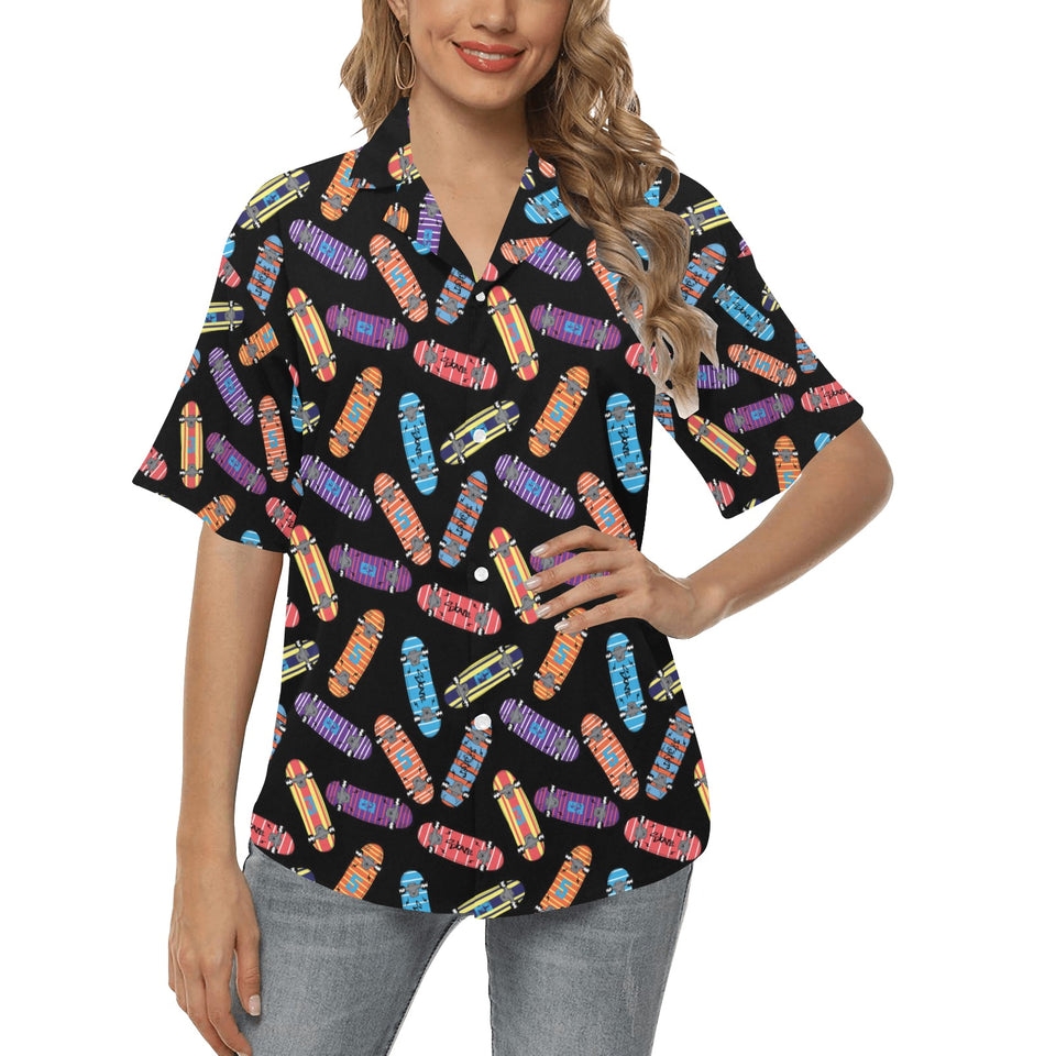 Skate Board Pattern Print Design 04 Women's All Over Print Hawaiian Shirt