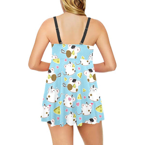 Guinea Pig Pattern Print Design 03 Chest Sexy Pleated Two Piece Swim Dress