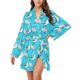 Seagull Pattern Print Design 02 Women's Long Sleeve Belted Night Robe