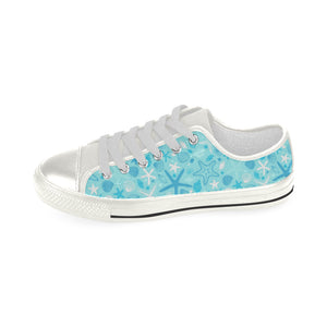 Starfish Shell Blue Theme Pattern Women's Low Top Canvas Shoes White