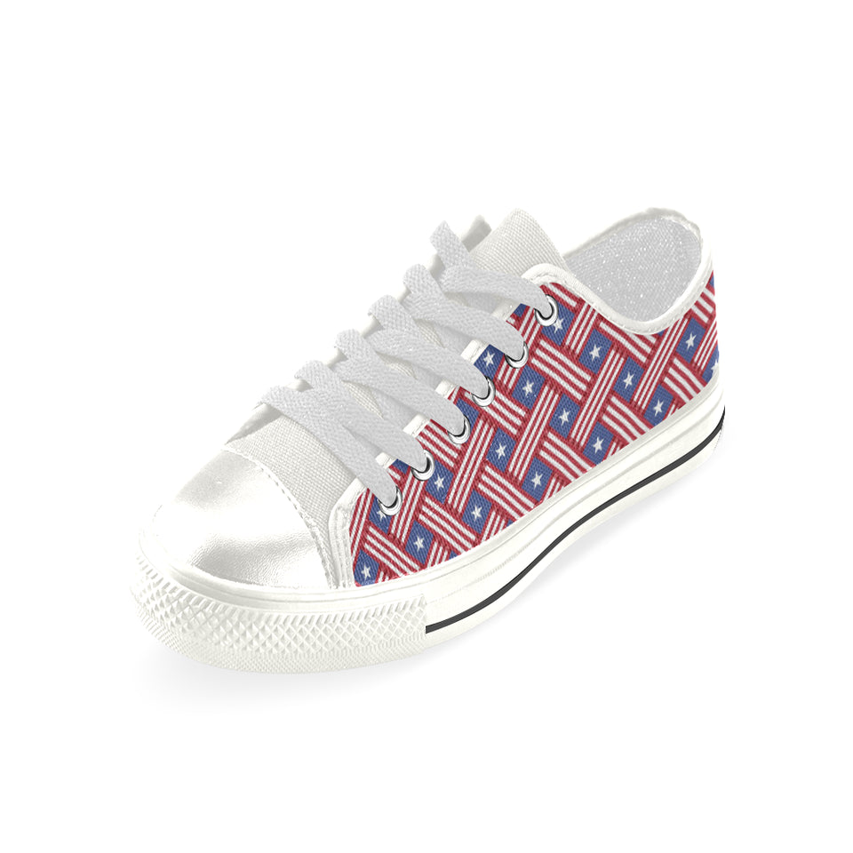 USA Star Stripe Pattern Women's Low Top Canvas Shoes White