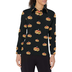 Sandwich Pattern Print Design 03 Women's Long Sleeve Polo Shirt