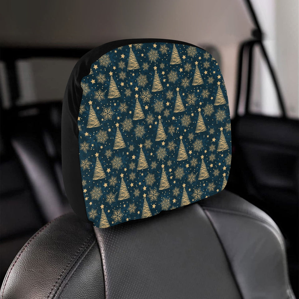 Gold Snowflake Chirstmas Pattern Car Headrest Cover