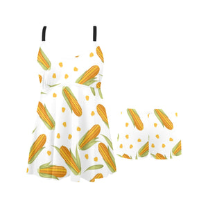 Corn Pattern Print Design 04 Chest Sexy Pleated Two Piece Swim Dress