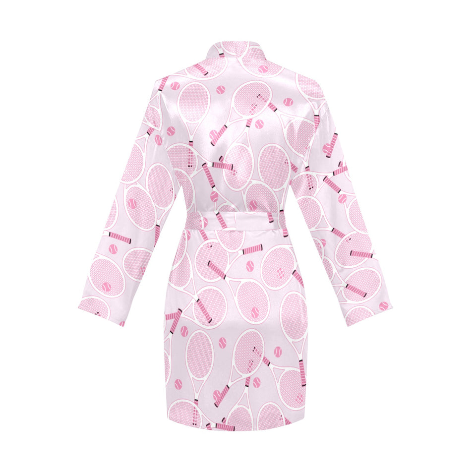 Tennis Pattern Print Design 02 Women's Long Sleeve Belted Night Robe