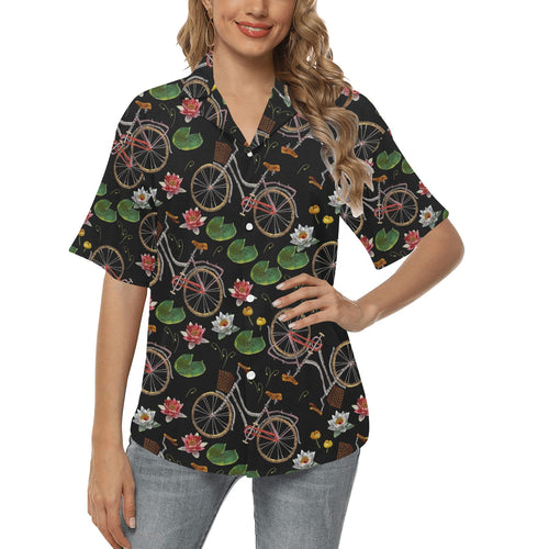 Bicycle Pattern Print Design 03 Women's All Over Print Hawaiian Shirt