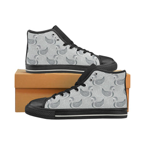 Swan Gray Pattern Men's High Top Canvas Shoes Black