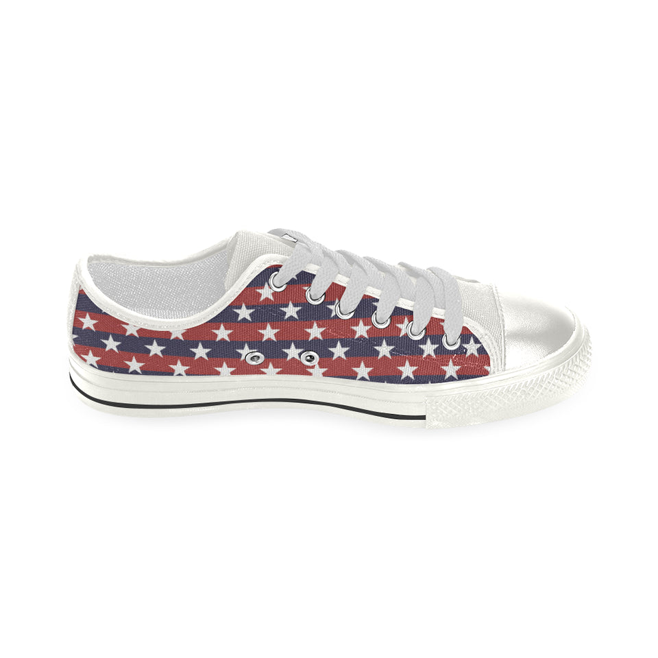 USA Star Pattern Background Women's Low Top Canvas Shoes White