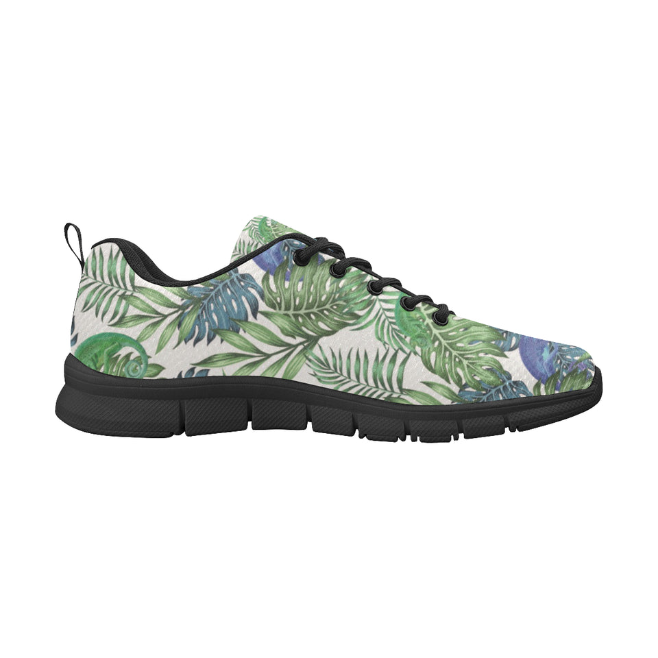 Green Blue Chameleon Lizard Leaves Pattern Men's Sneakers Black